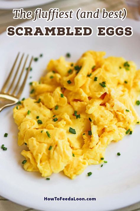 The Fluffiest Scrambled Eggs don't just happen by accident. We show you the tips and techniques to make the most epic eggs you will ever make, eat, or serve. Get the complete recipe with ALL-NEW VIDEO on the blog! Best Scrambled Eggs Recipe, Simple Scrambled Eggs, The Best Eggs, Original Pancake House, Best Scrambled Eggs, Best Eggs, Fluffy Scrambled Eggs, Scrambled Eggs Recipe, Fluffy Eggs