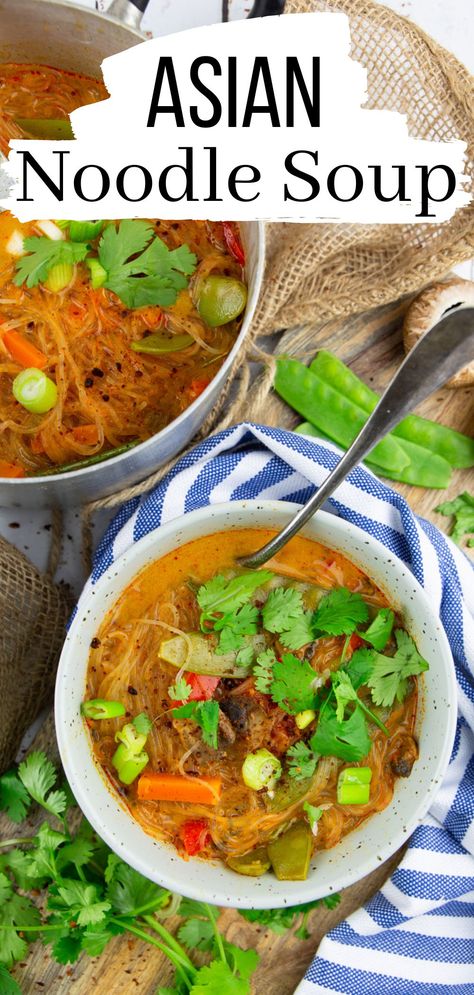 Glass Noodle Soup Recipes, Thai Rice Noodle Recipes, Glass Noodle Soup, Asian Noodle Soup, Clear Noodles, Pork Noodle Soup, Glass Noodles Recipe, Veggie Soup Recipes, Vegetable Noodle Soup