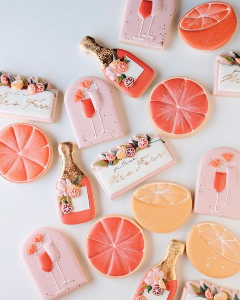 SWEETS BY SAM | Sammy Walter | CITRUS & SUNSETS ⠀⠀⠀⠀ posting these as my farewell to summer 🍋💖🍊 could anybody else smell fall in the in the air today?! 😍 ⠀⠀⠀⠀ champagne… | Instagram Aperol Spritz Cookies Decorated, Aperol Spritz Cookies, Citrus Themed Bridal Shower Ideas, Italian Bridal Showers, Summer Sugar Cookies, Citrus Theme, Surprise Birthday Decorations, Reunion Party, Bridal Shower Desserts