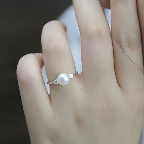 Pearl Ring ($20) | 26 Stunning Engagement Rings That Cost Under $50 | POPSUGAR Smart Living Photo 10 Cheap Wedding Rings, Stunning Engagement Rings, June Birthstone Ring, Traditional Engagement Rings, Cubic Zirconia Engagement Rings, Pearl Rings, Custom Wedding Rings, Stunning Engagement Ring, Rhinestone Ring