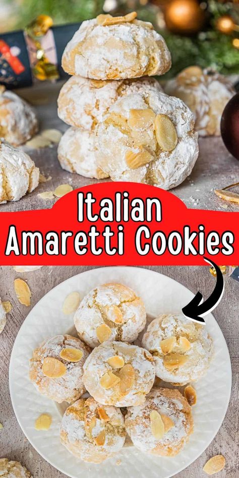 These Italian amaretti cookies are made with almond flour and the perfect balance of sugar, for a soft delicate cookie that you won’t want to put down! #cookierecipes Italian Amaretti Cookies Recipes, Amaretti Cookies Italian, Cookies Made With Almond Flour, Amaretti Cookie Recipe, Italian Christmas Cookie Recipes, Sweet Board, Anise Cookies, Italian Sweets, Bakery Sweets