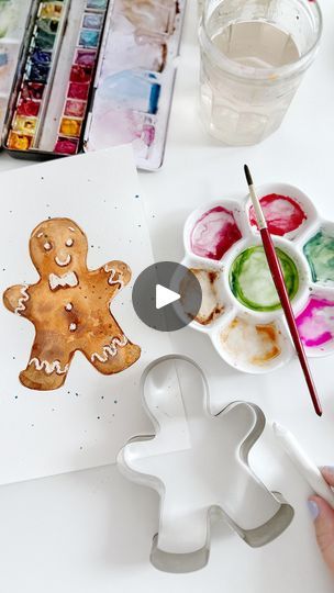 Watercolor Gingerbread Man, Watercolor Gingerbread House, Christmas Watercolor Paintings Easy, Wax Painting Art, Diy Christmas Cards Easy, Easy Gingerbread House, Girl Craft, Christmas Activities For Toddlers, Ginger Bread House Diy