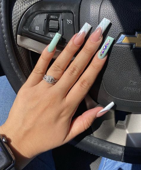 Teal Blue Nails, Nails Teal, Nails Inspo, Blue Nails, White Nails, Teal Blue, Nail Inspo, Prom, Nails