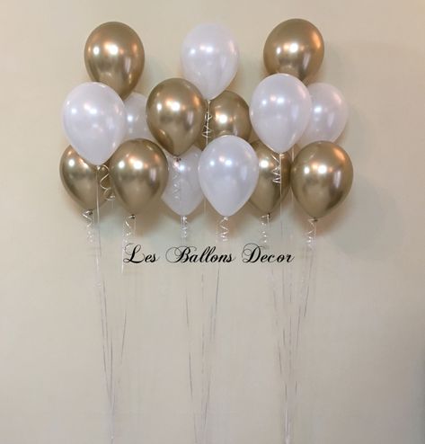 21st Decor, Aesthetic Balloons, Gold Balloon Bouquet, Gold Balloons Decorations, Balloons Bouquet, Birthday 21, Balloon Clusters, Gold Wedding Theme, White Chrome