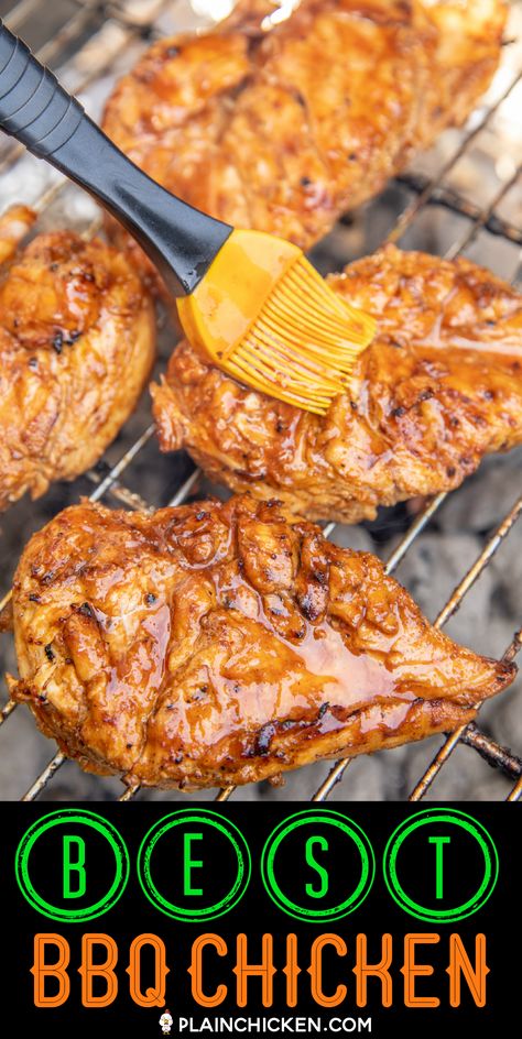 Best Grilled BBQ Chicken Recipe - seriously delicious! The  chicken is marinated in a simple vinegar-based homemade bbq sauce made with olive oil, cider vinegar, brown sugar, Worcestershire, ground mustard, onion, garlic, chili powder, salt, pepper, and hot sauce. Leftover are great on top of a salad or in a wrap. Next time I am going to double the recipe. This didn't last long in our house! #chicken #grilling #grilledchicken #bbqchicken Vinegar Based Bbq Sauce For Chicken, Bbq Grilled Chicken Recipes, Undercooked Chicken, Best Bbq Chicken, Grilled Chicken Recipes Easy, Bbq Chicken Recipe, House Chicken, Spicy Grilled Chicken, Homemade Bbq Sauce