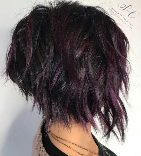 Short Messy Haircuts, Purple Balayage, Short Choppy Haircuts, Purple Lotus, Messy Haircut, Shaggy Bob, Short Shag Hairstyles, Textured Bob, Choppy Bob Hairstyles