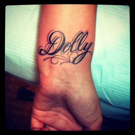 My Wrist Tattoo, In honor of my Grandma Dolly, who i adore <3.. #dolly #tattoo #love #grandma #family Dolly Tattoo Design, Dolly Tattoo, Tattoo Love, In Cursive, Wrist Tattoo, Name Tattoo, Name Tattoos, Wrist Tattoos, Cute Tattoos