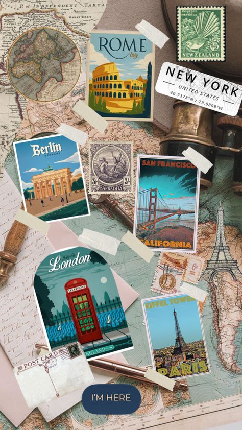 Travelling 🧳 #travel #travelling #london #la #california #berlin #rome #newyork #newzealand #globe #world #paris #eiffeltower #sightseeing #tourism #tourist #postcard #landmarks #holiday #holidays Travel Aesthetic Design, Tourism Wallpaper Aesthetic, Travel Pin Board, Travel The World Vision Board, Travel Collage Wallpaper, Vintage Travel Aesthetic, Aesthetic Travel Wallpaper, Postcard Wallpaper, Vision Board Images