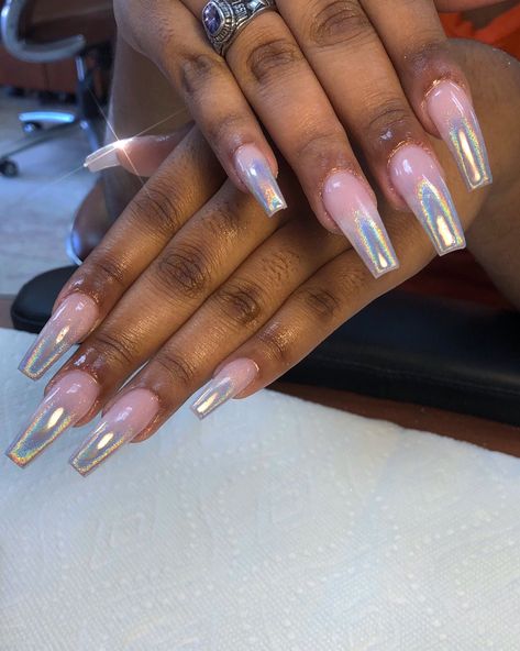 Ombre Natural Acrylic Nails, Chrome Tips Nails Coffin, Chrome Nails Designs Spring, Hombre Nail Designs, Ombré Chrome Nails, Ombré Chrome, Lavish Nails, Ombre Chrome Nails, Ombre Nail Art Designs