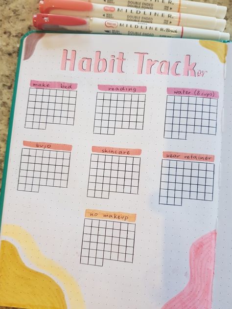 Planer Habit Tracker, Habits Journal Ideas, Dot Journal Habit Tracker, September Bullet Journal Habit Tracker, Habit Journal Ideas, Journaling Tracker Ideas, Summer Habit Tracker, Habit Tracker Journal Ideas, Dot Notebook Ideas