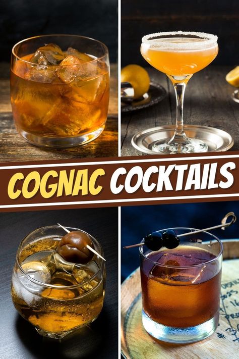 French 75 With Cognac, Cognac Cocktails Recipes, Cognac Drink Recipes, French Old Fashion, Brown Cocktail Drink, Cocktails With Cognac, Cognac Mixed Drinks, Cognac Drinks Cocktails, Dusse Cognac Drink Recipes