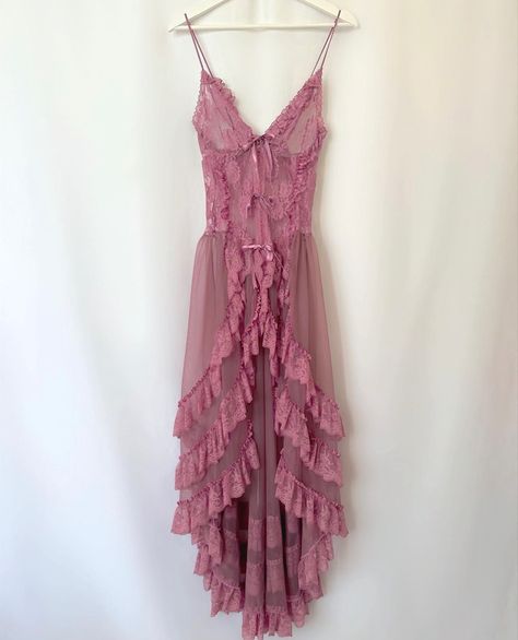 a long midi lace pale Maeve dress, v neck cut and a gorgeous tiered skirt Vintage Dresses Aesthetic, Rose Dress Outfit, Mauve Outfit, Lace Layered Dress, Sheer Pink Dress, Maximalism Fashion, French Dresses, Vintage Slip Dress, Dress Aesthetic