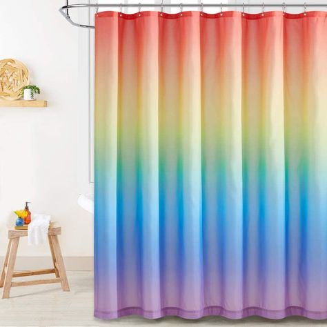 Boho Gradient Color Shower Curtains 72 x 72 inch with Hooks February Nail Colors, Clear Shower Curtain, Rainbow Shower Curtain, Rich Bathroom, Bathroom Shower Stalls, Nail Colors 2023, Ombre Shower Curtain, Wet Room Shower, Strip Pattern