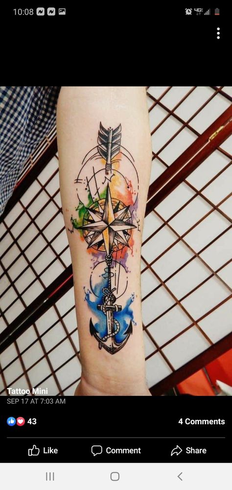 Compass Tattoos Arm, Couple Wrist Tattoos, Forearm Band Tattoos, Compass Tattoo Design, Forarm Tattoos, Wrist Tattoos For Guys, Geniale Tattoos, Arts Gallery, Tatuaje A Color