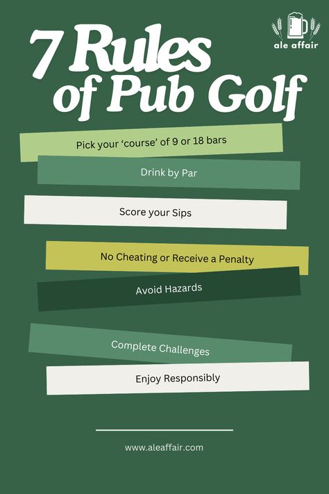 Pub golf is a popular drinking game that combines elements of traditional golf with a pub crawl. Whether you're planning a night out with friends or simply curious about the game, this guide will walk you through the basics, including rules, attire, and how to play. Get ready for a night of fun, laughter, and friendly competition! Pub Golf Rules, Pub Golf, Game With Friends, Beer Types, Fun Drinking Games, Beer Pairing, Golf Event, British Pub, Golf Rules