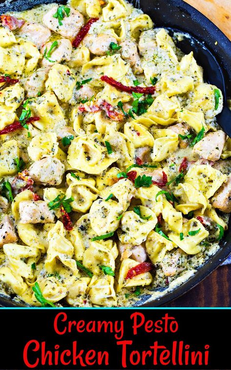 Creamy Pesto Chicken Tortellini- an easy one pan meal. Pesto Tortellini With Chicken, Creamy Pesto Chicken Tortellini, Creamy Pesto Tortellini Recipes, Chicken Pesto Tortellini Recipes, Tortellini Recipes Pesto, Pesto Tortellini Recipes, Chicken Pesto Tortellini, Creamy Pesto Tortellini, Pesto Chicken Tortellini