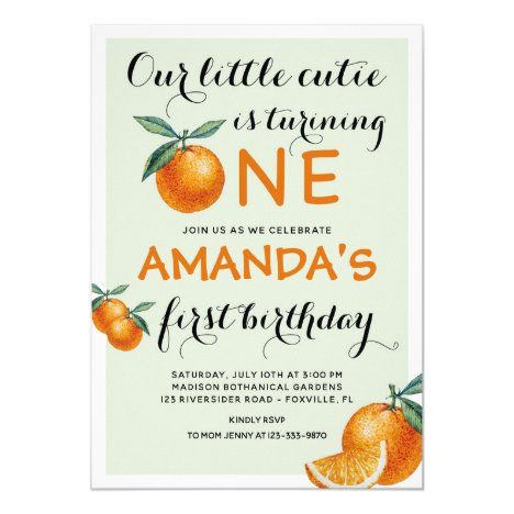 Oranges 1st Birthday a little cutie Invitation 2nd Birthday Party For Girl, Orange Birthday, 2nd Birthday Boys, 1st Birthday Party Invitations, 2nd Birthday Party Themes, 2nd Birthday Invitations, Girl Birthday Themes, Girl 2nd Birthday, Turning One