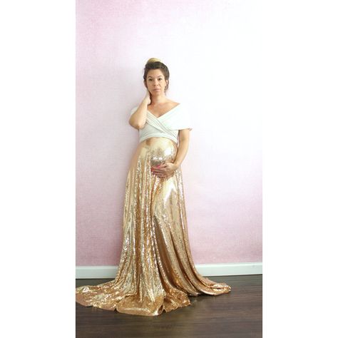 Maternity Dress-Gold Sequin Wedding Dress Full Infinity With Train... ($250) ❤ liked on Polyvore featuring maternity, dresses, silver and women's clothing Gold Maternity Dress, Gold Maternity Dresses, Infinity Gown, Sequin Wedding Dress, Infinity Dresses, Boho Maternity Dress, Baby Shower Images, Shower Images, Dresses Silver