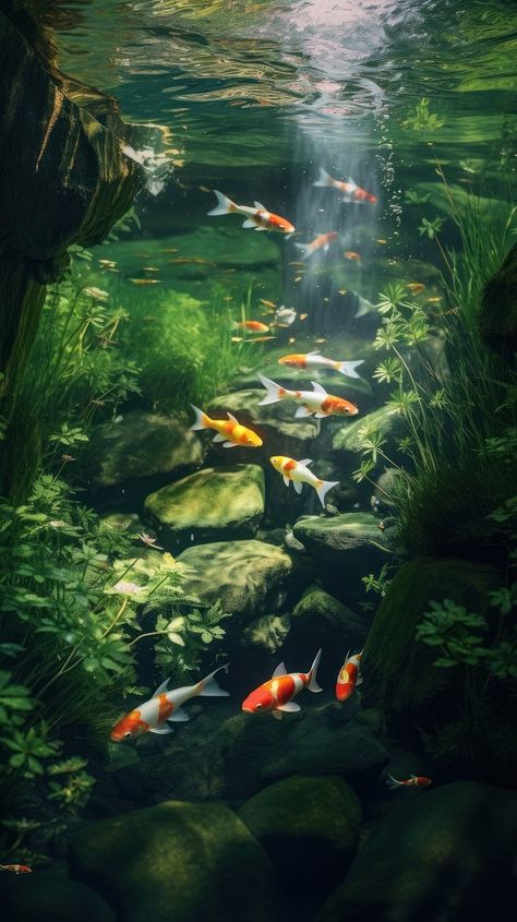 Koi fish animal carp underwater. | Free Photo - rawpixel Fish Desktop Wallpaper, Koi Fish Pond Aesthetic, Koi Pond Aesthetic, Fish Pond Aesthetic, Koi Fish Underwater, Underwater Pond, Pond Aesthetic, Koi Swimming, Koi Wallpaper