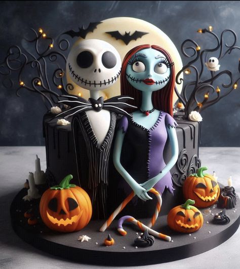 Sally Birthday Cake, Halloween Anniversary Cake, Halloween Fondant Cakes, Halloween Cake Design, Nightmare Before Christmas Cake, Pasteles Halloween, Scary Cakes, Gothic Cake, Nightmare Before Christmas Merchandise