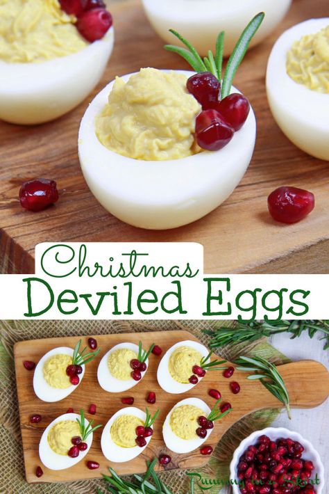 Christmas Deviled Eggs via @juliewunder Christmas Holiday Appetizers, Christmas Deviled Eggs, Holiday Deviled Eggs, Healthy Deviled Eggs Recipe, Holiday Healthy Snacks, Healthy Deviled Eggs, Spicy Deviled Eggs, Best Holiday Appetizers, Christmas Appetizers Easy