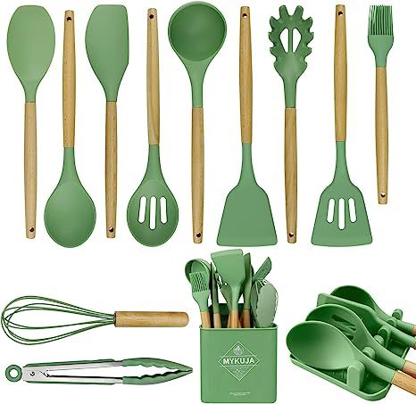 Green Kitchen Utensils, Silicone Kitchenware, Kitchen Utensils Set, Silicone Cooking Utensils, Cooking Spatula, Plastic Utensils, Silicone Kitchen Utensils, Slotted Spoon, Silicon Utensils