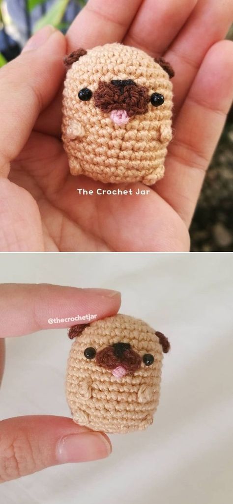 Tiny Amigurumi - Free Patterns and Ideas - Pattern Center Tiny Keychain Crochet Pattern, Tiny Animal Crochet Pattern Free, Crochet Cute Keychain Free Pattern, Pug Crochet Pattern Free, Cute Crochet Animals Free Pattern, Free Crochet Keychain Patterns, Tiny Amigurumi Free Pattern, Crochet Amigurumi Keychain, Crochet Totoro