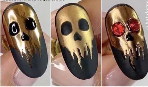 Nail Art Halloween, Holloween Nails, Skull Nails, Eye Nail Art, Halloween Acrylic Nails, Punk Nails, Gel Nail Art Designs, Nail Art Designs Videos, Halloween Nail Designs