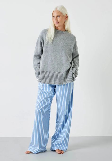 Everyone's Agreeing on This Controversial Pyjama-Pant Trend | Who What Wear UK Pyjama Trousers, Striped Pyjamas, Pyjama Bottoms, Pajama Pant, Chunky Knitwear, Chino Trousers, Women Nightwear, Decorative Buttons, Formal Shirts For Men