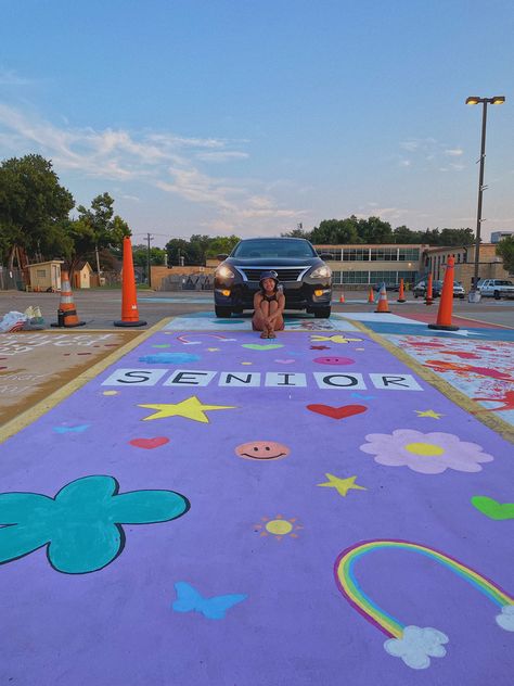 Parking Spot Painting Album Cover, Olivia Rodrigo Parking Spot, Purple Senior Parking Spot, Taylor Swift Parking Spot Painting Ideas, Butterfly Senior Parking Spot, Alumb Covers, Taylor Swift Parking Spot Painting, Taylor Swift Senior Parking Spot, Taylor Swift Parking Spot