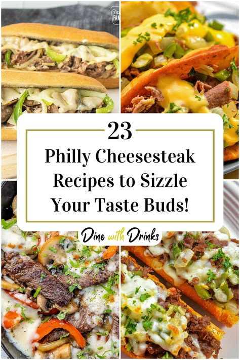 Collage of 4 philly cheesesteak recipes. Best Chicken Philly Cheesesteak Recipe, Jersey Mike Philly Cheese Steak Recipe, Cheese Steak Recipes, Philly Recipes, Cheesesteak Recipes, Philly Cheese Steak Sandwich Recipe, Fusion Foods, Best Philly Cheesesteak, Chicken Philly Cheesesteak