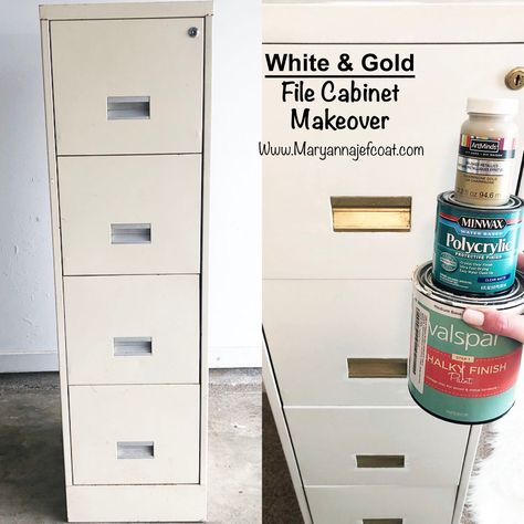 Painted File Cabinets, Diy File Cabinet, File Cabinet Makeover, Cuadros Diy, Chalky Paint, Diy Office, Cabinet Makeover, Office Makeover, Gold Diy