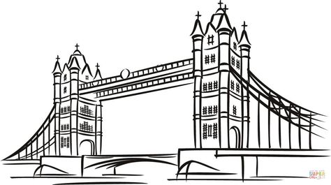 Bridge Clipart, Bridge Drawing, London Drawing, Coloring Page Free Printable, Abstract Portrait Painting, Tower Bridge London, London Bridge, Printable Crafts, Abstract Portrait