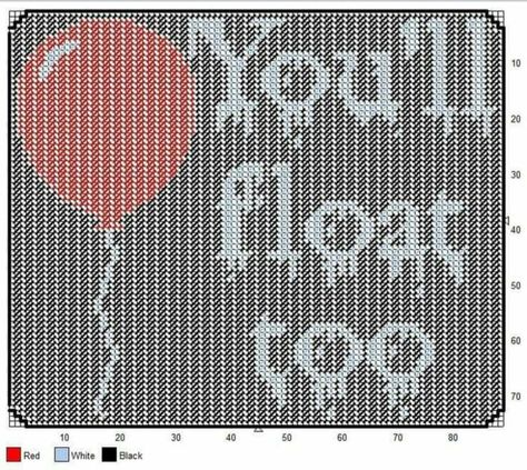 Pennywise Cross Stitch, You'll Float Too, Halloween Cross Stitch Patterns, Halloween Cross Stitches, Plastic Canvas Patterns Free, Crochet Decoration, Beaded Cross Stitch, Pixel Pattern, Pixel Art Pattern