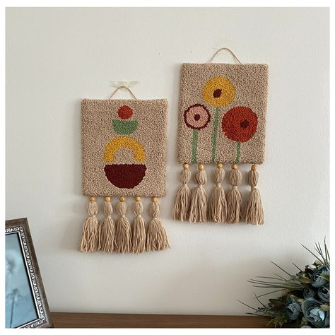 Tassel Wall Decor, Punch Pano, Tufting Art, Punch Needle Wall Hanging, Geometric Pattern Wall, Tufted Wall, Miniature Rug, Wall Hanging Bedroom, Bohemian Living Rooms