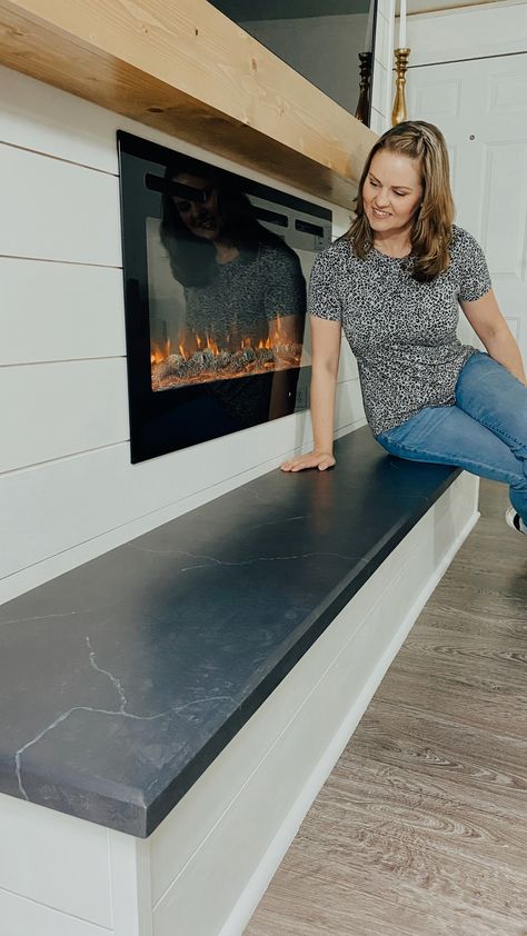 Matte Black Epoxy Countertop, Faux Soapstone Fireplace, Diy Epoxy Countertop Over Granite, Painted Soapstone Countertops, Painted Stone Countertops, Painted Black Countertops Diy, Black Painted Countertops Diy, How To Cover Countertops, Painting Laminate Countertops Black