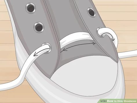 How to Hide Shoelaces: 10 Steps (with Pictures) - wikiHow How To Fix The End Of A Shoelace, No Tie Shoelaces Diy, Shoes Lace Style, How To Lace High Top Sneakers, Tie Tennis Shoe Laces, Lacing Shoes No Tie, How To Ladder Lace Shoes, No Show Shoe Laces How To Tie, Hidden Knot Shoe Lace