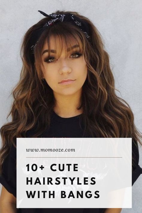 Looking for hairstyle inspiration? Check out these cute hairstyles with bangs that are trending this summer! #hairstyles #bangs #summerhair #cutehairstyles Womens Medium Length Hairstyles With Bangs, Hairdos For Bangs, Cute Hairdos With Bangs, Cute Hairstyles For Bangs And Long Hair, Quick Hairstyles With Bangs, Boho Hairstyles With Bangs, Summer Hair Bangs, Medium Length Hair Styles With Bangs Half Up, Styling Long Hair With Bangs