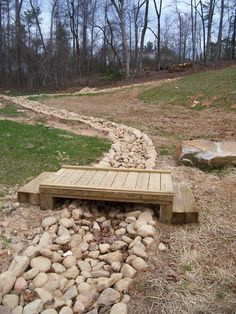 Untitled River Backyard, Backyard Bridges, Pond Bridge, Dry River, Backyard Pond, Creek Bed, River Bed, Dry Creek, Backyard Landscaping Ideas