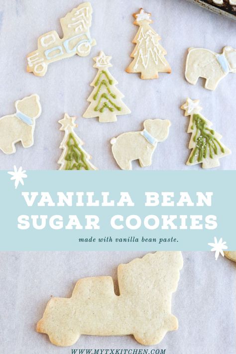 Vanilla Bean Sugar Cookie Recipe, Vanilla Bean Paste Cookies, Vanilla Bean Cookies Recipes, Vanilla Bean Sugar Cookies, Family Christmas Food, Vanilla Bean Recipes, Vanilla Bean Sugar, Roll Out Sugar Cookies, Painted Cookies