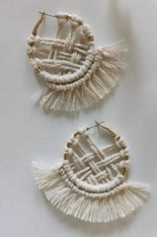 Boho Earring Diy, Macrame Hoop Earrings Tutorial, Macrame Earrings Diy, Macrame Hoop Earrings, Fabric Earring, Macrame Earrings Tutorial, Diy Macrame Earrings, Hoop Earrings Diy, Macrame Accessories