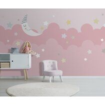 Mason & Marbles Farrel Kids Cartoon Planets And Space Removable Textured Wallpaper | Wayfair Sky Nursery, Ideas Habitaciones, Wall Ceramic, Wallpaper Pink And White, Murals For Kids, Deco Rose, Bedroom Murals, Sky Moon, Baby Rooms