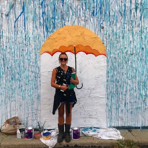 Interactive umbrella mural - work in progress. Interactive Wall Murals, Interactive Street Art, Instagramable Wall Ideas, Selfie Mural Ideas, Interactive Mural Ideas, Selfie Wall Design, Mural Poses, Mural Art Ideas, Interactive Wall Art