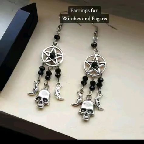 Witchy earrings Witchy Pierced Earrings As Gift, Witchy Metal Dangle Jewelry, Witchy Drop Earrings, Witchy Halloween Earrings Adjustable, Pentacle Earrings, Witch