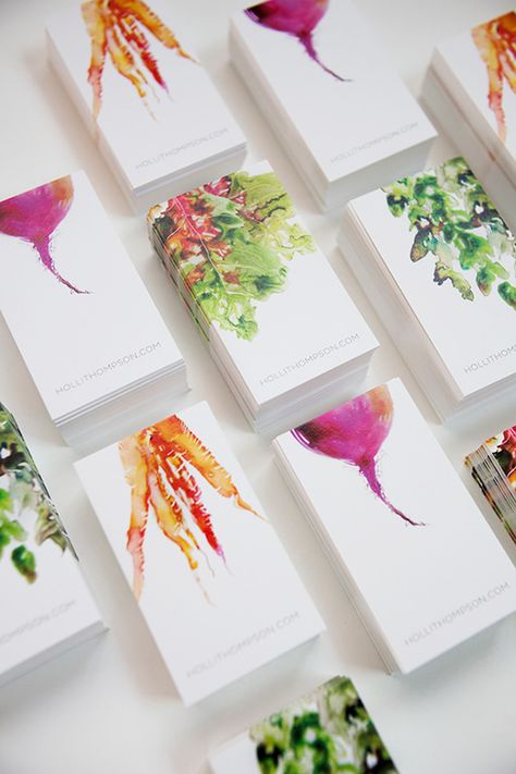 Watercolor Veggies colors logo business cards corporate identities Corporate Identity Inspiration, Watercolor Business, Buckminster Fuller, Cards Simple, Cards Watercolor, Branding Illustration, Thriving Business, Watercolor Food, Business Card Inspiration