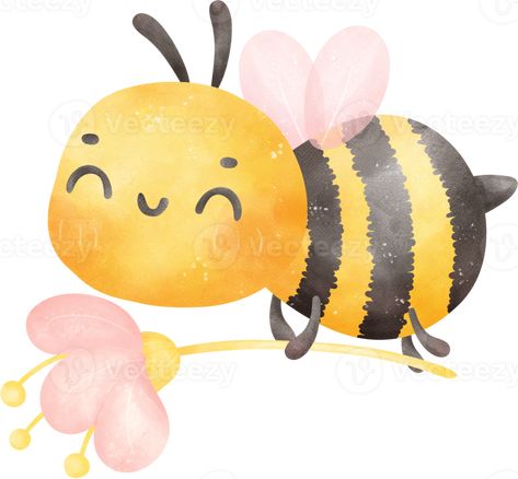 Cute Honey bee with flower Cute Bee Illustration, Cute Honey Bee, Bee Clipart, Illustration Art Kids, Bee Illustration, Cityscape Photos, Logo Banners, Art Kids, Nature Backgrounds