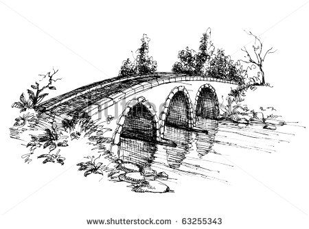 Stone bridge over river sketch 2 - stock vector River Sketch, Bridge Over River, Bridge Drawing, Landscape Pencil Drawings, Drawing Designs, Best Pencil, Pen Art Drawings, Landscape Sketch, Website Images