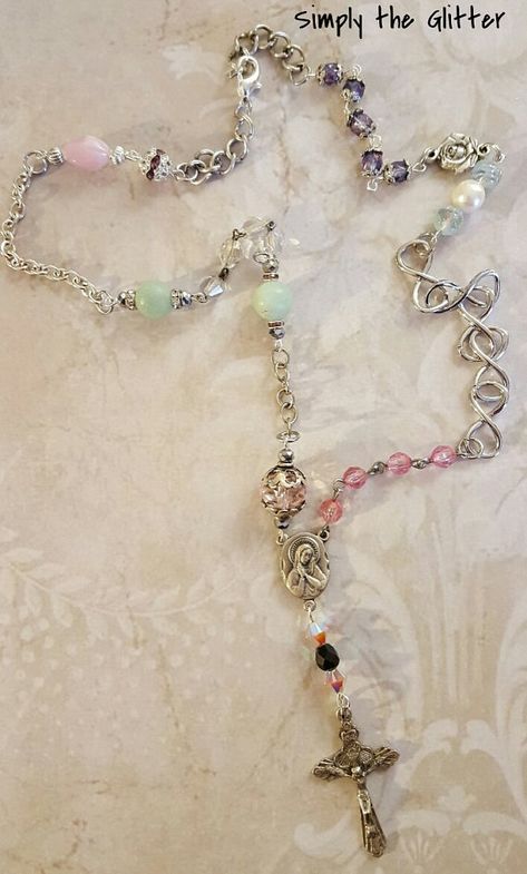 Rosary Cross, Rosary Chain Necklace, Rosary Style Necklace, Vintage Rosary, Accessories Necklaces, Assemblage Necklace, Holy Rosary, Repurposed Jewelry, Assemblage Jewelry