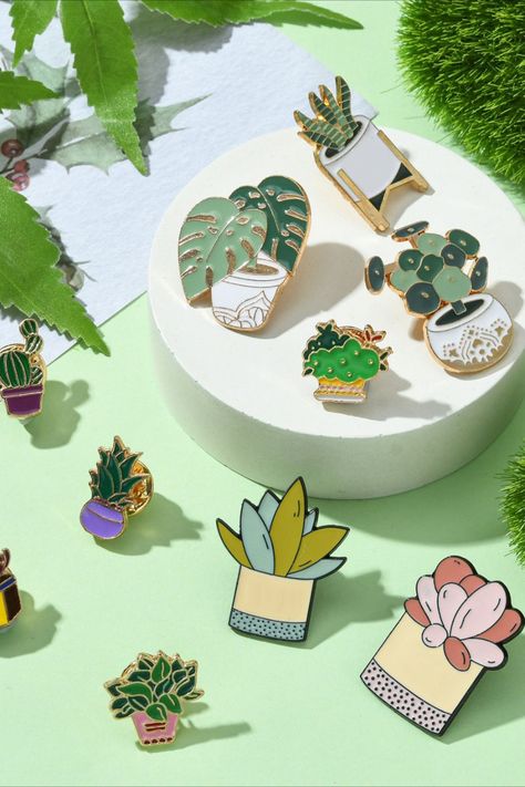 Airssory 10 Pcs 10 Styles Plant Potted Enamel Brooches Cactus Monstera Leaf Badge Pins for DIY Clothes Dress Sweater Bags Crafts Decoration Embellishments Sweater Bags, Day Backpacks, Craft Decoration, Dress Sweater, Animal Brooch, Enamel Brooch, Clothes Dress, Monstera Leaf, Potted Plants