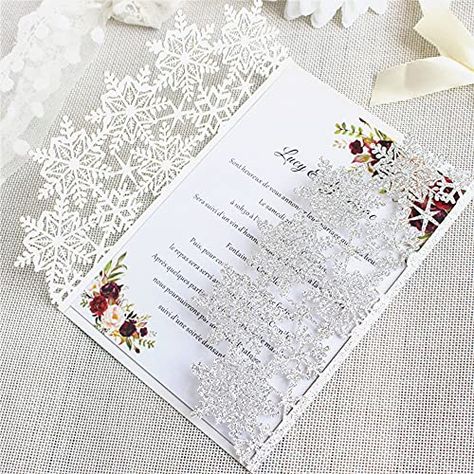 Wedding Invitations Card, Snowflake Invitations, Ivory Wedding Invitations, Lace Invitations, Red Wedding Invitations, Invitation Card Birthday, Snow Flower, Burgundy Wedding Invitations, Glitter Wedding Invitations